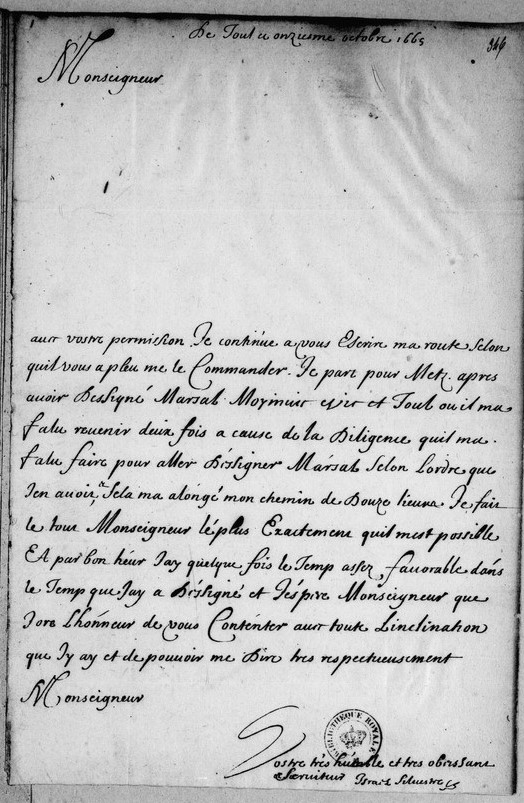  Lettre de Israël Silvestre à Colbert de Toul - Document 1
